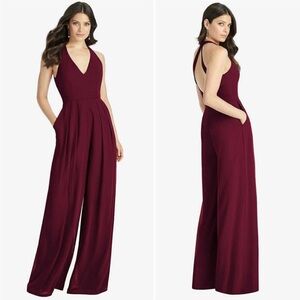 Dressy Collection Arielle Chiffon Sweetheart Neck Wide Leg Jumpsuit Burgundy SZ8